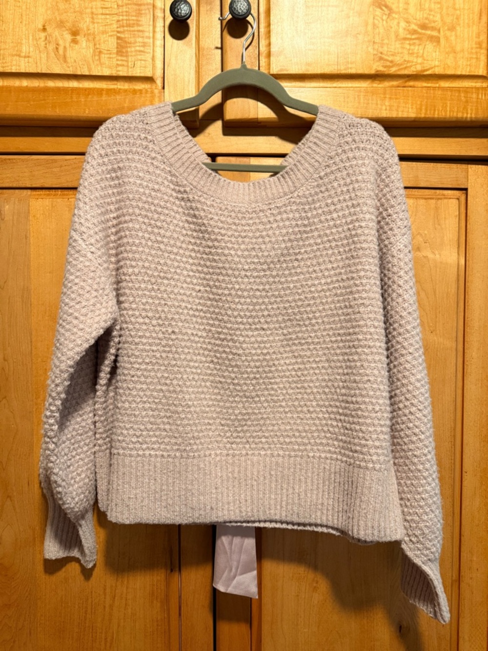 Super Cute Bow in Back…Cozy Women's Oversized Textured Knit Sweater - Light Pink